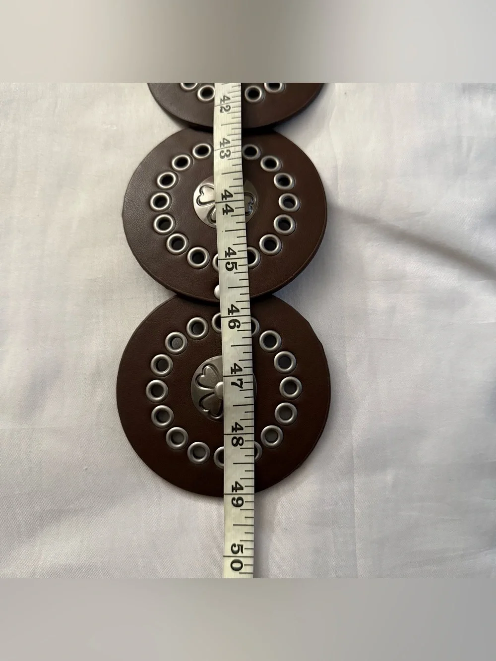 Brown PU leather concho belt with old silver tone buckle